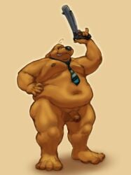 animal_humanoid canid canid_humanoid canine canine_humanoid chubby_anthro chubby_belly dog_humanoid firearm genitals handgun hexaflexagoon hi_res holding_object humanoid male mammal mammal_humanoid mostly_nude necktie necktie_only nude penis revolver sam_and_max samuel_dog solo weapon