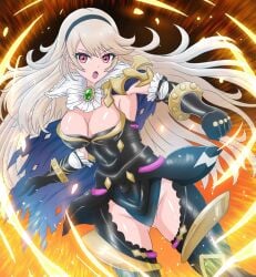 1girls alternate_costume angry armpits ass_visible_through_thighs aura bare_thighs black_panties blonde_hair blue_aura boots breasts cape cleavage cleavage_cutout corrin_(female)_(nohr_noble)_(fire_emblem) corrin_(fire_emblem) corrin_(fire_emblem)_(female) female female_only fighting_stance fire_emblem fire_emblem_fates fire_emblem_heroes gloves hairband inner_thighs large_breasts long_hair looking_at_viewer manga_sakuga_(precure) nintendo official_alternate_costume open_mouth panties pose red_eyes solo thigh_boots thighs torn_clothes underwear very_long_hair