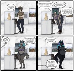 1:1 1girls 3_toes 4_panel_comic 5_fingers anthro aroused big_breasts black_body black_fur blue_hair blue_hair_female blush breast_growth breasts brown_hair canid canine canis clothed clothing colored comic dialogue english_dialogue english_text female fertility_idol fur furaffinity gender_transformation glasses glasses_on_head glasses_only grey_body grey_fur growth hair hair_growth hand_on_own_belly hand_on_stomach hi_res horn horn_growth hostile-elf human hypnosis jackson648328 long_blue_hair long_hair long_hair_female male mammal mind_alteration mind_control mtf_transformation museum nipples nude offscreen_character personality_change pregnant rapid_pregnancy reading sign solo species_transformation speech_bubble spontaneous_pregnancy tail tail_growth talking_to_another text topless_anthro transformation wolf wolf_ears wolf_girl wolf_humanoid wolf_tail