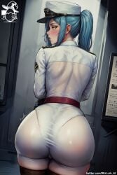 ai_generated ass_focus ass_wiggle belt big_ass blue_hair goddess_of_victory:_nikke neutral_expression privaty_(nikke) see-through_clothing slight_blush taunting tight_clothing twintails wizlurk_ai