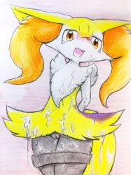 big_ass blush blushing_at_viewer bodily_fluids braixen clitoris colored cum cum_everywhere cumshot eiroru excessive_cum female female_only feral feral_pokemon fluffy fluffy_chest fluffy_tail fox fox_girl fur furry furry_female generation_6_pokemon highres humanoid_genitalia inner_ear_fluff innie_pussy looking_at_viewer open_mouth pink_background pokémon_(species) pokemon pokemon_(species) pokephilia pussy simple_background solo tears tied_hands tied_legs tongue yellow_body yellow_fur