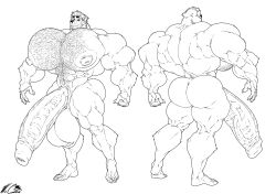 bodybuilder boner erection furry hyper hyper_balls hyper_cock hyper_genitalia hyper_penis hyper_testicles male male_only monochrome mr_canvas muscles muscular muscular_arms muscular_male muscular_thighs nude solo solo_male