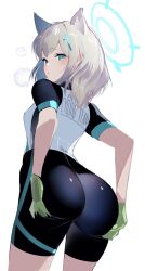 1girl 1girls abydos_high_school_student animal_ears ass big_ass blue_archive blush buttjob_material foreclosure_task_force_(blue_archive) fully_clothed halo heavy_breathing holding_ass huge_ass looking_at_viewer looking_back shiroko_(blue_archive) shiroko_(cycling)_(blue_archive) skin_tight small_breasts spats steam sweaty tagme tomoyuki_hino white_background wolf_ears