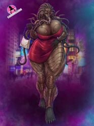 alien alien_girl biomechanical cocktail cocktail_dress dark_skin huge_breasts metalexsart milf mommy monster_girl sil species species_(franchise) taller_girl thick thick_thighs tongue tongue_out