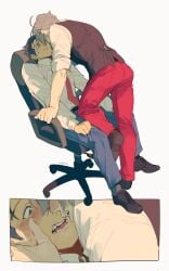 ace_attorney blush chair fully_clothed gay gyakuten_saiban miles_edgeworth nervous phoenix_wright worvies wrightworth yaoi