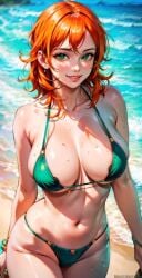 1girls ai_generated animated animation beach bikini breasts female female_only green_eyes hoeyuga large_breasts light-skinned_female light_skin medium_hair nami one_piece orange_hair pre-timeskip shorter_than_30_seconds solo swimsuit vertical_video video