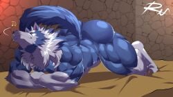 anthro biceps blue_body canid canine capcom darkstalkers fur jon_talbain male male_only mammal muscular muscular_anthro muscular_male nude reclamon solo tail were werecanid werecanine werewolf