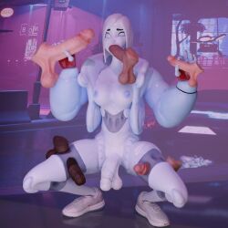 3d airie_(fortnite) blender blowjob disembodied_penis female fortnite futanari haziest_mirage multiple_penises nike small_breasts squatting