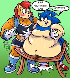 archie_comics bhm blue_eyes blue_fur blue_quills blush brown_fur chipmunk dropping fair_argument_(meme) fair_argument_but… fat fat_belly female green_eyes hedgehog lifting_belly male massive_belly meme meme_reference mobian_(species) mobian_chipmunk mobian_hedgehog muscular muscular_abs muscular_anthro muscular_arms muscular_female muscular_neck red_hair royaljellysandwich sally_acorn sega sonic_(series) sonic_satam sonic_the_hedgehog sonic_the_hedgehog_(archie) sonic_the_hedgehog_(comics) sonic_the_hedgehog_(series) ssbhm surprised table weight_gain wildbrain