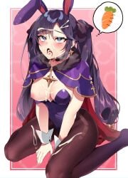 1boy 2d ahe_gao bangs bechu black_hair bunnysuit cum cum_on_face cum_on_hair female genshin_impact hair_between_eyes heart-shaped_pupils long_hair mona_(genshin_impact) sex_crazed tagme twintails