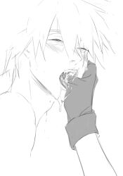 2boys blush finger_in_another's_mouth finger_sucking gay gloves hatake_kakashi kakashi_hatake male male_focus male_only monochrome multiple_boys naruto naruto_(series) naruto_shippuden open_mouth saliva scar scar_across_eye short_hair siinnk teeth tongue uchiha_obito yaoi