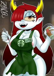 anthro apron apron_only big_breasts hekapoo hourglass_figure star_bucks star_vs_the_forces_of_evil thin_waist zaicomaster14