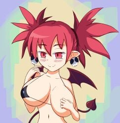 bikini bikini_top breasts covering_breasts cylos1s disgaea disgaea_1 etna large_breasts nippon_ichi_software skimpy_bikini succubus succubus_tail succubus_wings