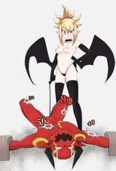 breasts demon_girl demon_wings disgaea disgaea_2 disgaea_5 femdom gloves imp_(disgaea) monster_boy nippon_ichi_software rozalin splayter thighhighs topless