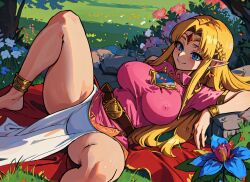 1girls ai_generated before_sex big_breasts blonde_hair blue_eyes crown dress elf elf_ears hi_res imminent_sex jewelry large_breasts lying mabi_ai nintendo nipple_bulge on_back pelvic_curtain pointy_ears princess_zelda spread_legs the_legend_of_zelda zelda_(a_link_between_worlds)