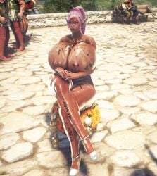 3d bdo bimbo black_desert_online body_writing cow_tits cumdumpster dark_elf degradation elf elves huge_breasts humiliation tattoo tattoos