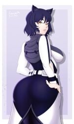 1girls artist_name ass ass_focus back back_view bellabooty big_ass black_hair blake_belladonna cat_ears catgirl female female_only looking_at_viewer looking_back looking_over_shoulder nipples rosewald1929 rwby solo tagme yellow_eyes