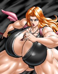 big_breasts bleach breasts cleavage giant_breasts huge_breasts large_breasts massive_breasts matsumoto_rangiku muscular muscular_arms muscular_body muscular_female muscular_legs muscular_thighs negoto_(nego6) red_hair shounen_jump