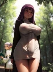 1futa ai_generated autopaizuri fern_(sousou_no_frieren) frieren futa_focus futa_only futanari huge_breasts naughty_faun paizuri penis_bulge penis_under_clothes purple_hair see-through see-through_clothing solo_futa sousou_no_frieren stable_diffusion