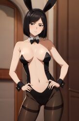 1girls ai_generated animal_ears artist_request black_eyes black_hair bleach breasts cleavage clothing_cutout detached_collar female female_only hand_on_hips izumi_ishida navel pantyhose playboy_bunny rabbit_ears short_hair solo source_request stable_diffusion unstable_diffusion wrist_cuffs