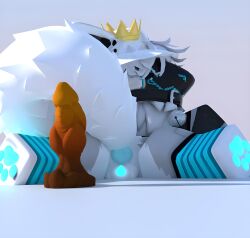 3d 3d_(artwork) absurd_res anthro anus ass azure_(floo) balls bell bell_collar black_body black_fur blender_(software) blender_cycles blue_clothing bodily_fluids clothing collar crotch_tuft crown digital_media_(artwork) ears_back erection floo fluffy fluffy_ears fluffy_tail fox_tail fur genital_fluids genitals hair happy hat headgear headwear hi_res knot legwear looking_at_viewer looking_back lying machine male male_penetrating neck_tuft nude on_front paws penetration penis pivoted_ears pose protogen protogen_visor punk reflection roblox robloxian sex shaded simple_background solo source_request submissive tail tuft visor warmers white_body white_fur white_hair