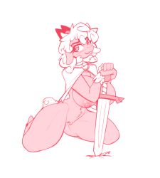 anthro big_breasts breasts cult_of_the_lamb female fur furry lamb_(cult_of_the_lamb) nipples sheep solo sugarlesspaints sword weapon