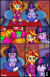 comic comic_page equestria_girls have_to_pee my_little_pony omorashi pajamas sci-twi sunset_shimmer yellowzonemx