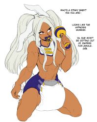 1girls abs big_breasts breasts colored dark-skinned_female dark_skin diaper female hypnosis hypnotized miruko muscular muscular_female my_hero_academia nipples pacifier red_eyes white_hair xjio