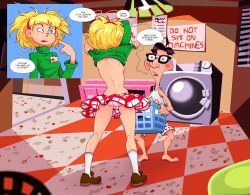 1boy 1girls ass bernard_bernoulli blonde_hair breasts casual clothing day_of_the_tentacle enf-lover female human laverne male maniac_mansion pale_skin panties pink_eyes pink_panties pussy tagme undressing