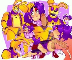 1boy 1girls big_eyes bileshroom blowjob boss_and_subordinate clothed costume cum_in_mouth deep_blowjob deepthroat dominant_male employee_uniform fanart fellatio five_nights_at_freddy's five_nights_at_freddy's_(film) green_eyes haru_(masochistfox) head_grab highres human long_penis oc_x_canon ocxcanon on_knees oral_sex pussy_juice rabbit sex sketch_page spring_bonnie spring_bonnie_(fnaf) straight straight_sex submissive_female thick_penis twintails wet_pussy william_afton william_afton_(film) work_uniform workplace yellow_body