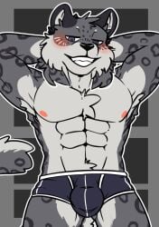 1boy abs blush boxers bulge dev_(i_think_i_like_you) feline fur furry gay grey_fur i_think_i_like_you male male_only nipples pantherine pecs saku1saya snow_leopard tail underwear webcomic webtoon