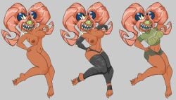 big_ass big_breasts blue_tongue cacodemon cacodemon_(doom) clothing cookie_demon_(robotjoe) cyclops doom english_text green_eyes panties pink_hair soul_sphere_(doom) spikes text_on_clothing