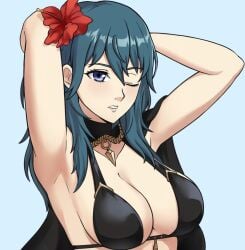 alisa_(vallurite) alternate_costume bikini black_bikini black_swimsuit blue_eyes byleth_(female)_(summer)_(fire_emblem) byleth_(fire_emblem) byleth_(fire_emblem)_(female) female female_only fire_emblem fire_emblem:_three_houses fire_emblem_heroes nintendo official_alternate_costume solo swimsuit