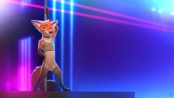 16:9 1boy adam_wan animal_genitalia anthro balls bottomless canid canine clothed clothing disney eyebrows fishnet fishnet_clothing fishnet_legwear fishnet_topwear fox fully_sheathed fur genitals hi_res legwear male male_only mammal multicolored_body multicolored_fur multicolored_tail nick_wilde orange_body orange_ears orange_fur orange_tail pole sheath solo stripper stripper_pole tail teeth topwear widescreen zaush zootopia