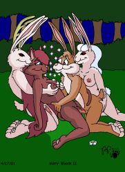 2001 albino anthro antlers bedroom_eyes black_sclera blue_eyes breast_grab breasts brown_body brown_fur brown_hair domestic_cat felid feline felis female forest fur genitals group hair hand_on_breast horn kthanid_(artist) lagomorph leporid long_hair magic male male/female mammal narrowed_eyes night nipples nude outside page_2 page_number penis plant pussy rabbit randy_rabbit red_eyes rutwell_forest scut_tail seductive serenakty short_tail shrub smile tail tail_around_partner tree