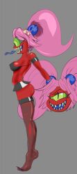 big_ass big_breasts blue_tongue cacodemon cacodemon_(doom) clothed clothing cyclops doom green_eyes pink_hair smug_face soul_sphere_(doom) spikes