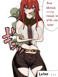 1boy 1girls before_sex big_breasts english_text eris_greyrat female goblin goblin_male grope grope_from_behind heart interspecies kinkylingky male monster mushoku_tensei onomatopoeia rape red_hair text