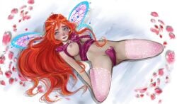 1girls artist_request believix bloom_(winx_club) bounder bra fairy female female_only jpeg lewd panties rainbow rainbow_(animation_studio) red_hair shy solo tagme_(artist) wings winx_club