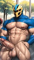 1boy abs ai_generated aiartdouglas balls bara big_balls big_muscles big_pecs big_penis breath cum cum_drip cum_everywhere cum_on_balls cum_on_body cum_on_chest cum_on_legs cum_on_penis cumshot daddy dilf ejaculation erection gay hair hand_behind_head helmet helmet_only huge_balls huge_cock human male male_only muscular muscular_human muscular_male musk navel nipples nude pecs pubes solo sweat water yaoi