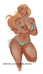 artist_website bikini blonde_female blonde_hair breasts female green_eyes lavahanje solange tanned_female url