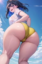 1girls ai_generated ass bloomers blue_eyes blue_hair breasts cute_fang dat_ass female gym_clothes gym_uniform hi_res hololive hololive_english hololive_english_-council- huge_ass huge_breasts light-skinned_female light_skin mogumachine naughty_face ouro_kronii outdoors shirt short_hair smile sportswear stable_diffusion thick_thighs virtual_youtuber white_shirt