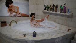 3d bath bathroom big_breasts bioshock bioshock_infinite blue_eyes breasts brown_hair busty elizabeth_comstock female female_focus female_only foam hourglass_figure mehdead nude nude_female nudity pinup pinup_pose short_hair tagme wide_hips