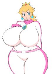 1girls big_ass big_breasts bodysuit breasts_bigger_than_head clothed curvy female female_only huge_ass huge_breasts mario_(series) mario_kart momiji_(artist) nintendo princess_peach solo stretched_belt voluptuous