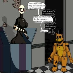 animatronic bowtie box breasts dialogue female five_nights_at_freddy's five_nights_at_freddy's_2 golden_freddy golden_freddy_(fnaf) haunted marionette_(fnaf) meme music_box possessed puppet_(fnaf) resturant robot sitting sitting_on_ground text text_bubble thick top_hat ultimate_custom_night