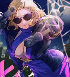 1girl 1girls artist_request big_breasts blonde_hair boob_window breasts cleavage death_by_degrees female female_focus female_only gun namco nina_williams pistol solo solo_focus sunglasses tekken tekken_1 tekken_2 tekken_3 tekken_4 tekken_5_dark_resurrection tekken_6_bloodline_rebellion tekken_7 tekken_8 tekken_blood_vengeance tekken_bloodline tekken_tag_tournament tekken_tag_tournament_2 tekken_the_motion_picture tinted_eyewear