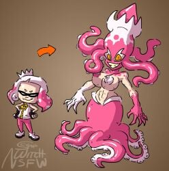 1girls ass_expansion brainwashing breast_expansion corruption enemy_conversion eye_color_change female female_only hair_growth large_ass large_breasts lip_expansion nipples pearl_(splatoon) scrapcorcist skin_color_change solo splatoon tentacle thigh_expansion transformation