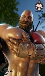 3d animated bald bald_man bara bara_tiddies bara_tits barazoku beard big_boobs big_breasts big_nipples big_pecs big_penis big_tits boob_grab breast_grab breast_shake chest_grab daddy dilf erect_nipples gauntlets gloves god_of_war helices3d jiggle jiggling_breasts kratos male_boobs male_breasts male_focus male_only manboobs mature_male muscular muscular_arms muscular_chest muscular_male nude older_male outdoors seductive_look seductive_pose seductive_smile shaking_hips smile smiling_at_viewer solo solo_male tagme video wink winking_at_viewer