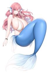 1girls 2022 big_breasts blue_tail female female_only jpeg long_hair looking_at_viewer mermaid pink_hair purple_eyes smiling smiling_at_viewer solo suruga_(xsurugax) tail very_high_resolution white_background wink winking_at_viewer