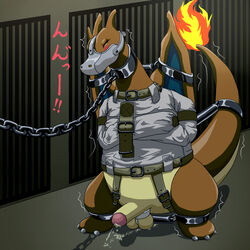 blush bound charizard clothes color cum feral fire male male_only nintendo penis pokemon pokemon_(species) solo tagme tail tail_fire testicles