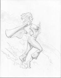 breasts cape dc female female_only kara_zor-l karen_starr keith_dotson monochrome pants power_girl solo tagme